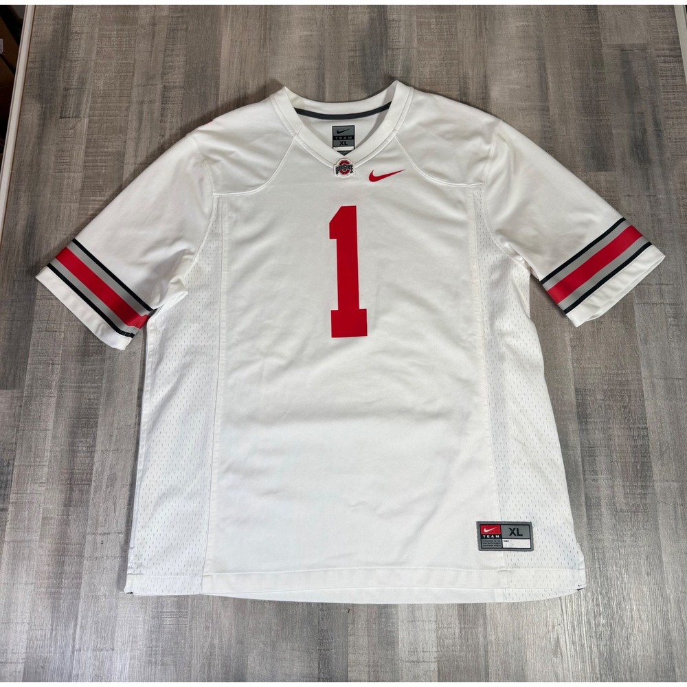 Nike Team Ohio State Buckeyes #1 Football Jersey White Red Blank Mens XL